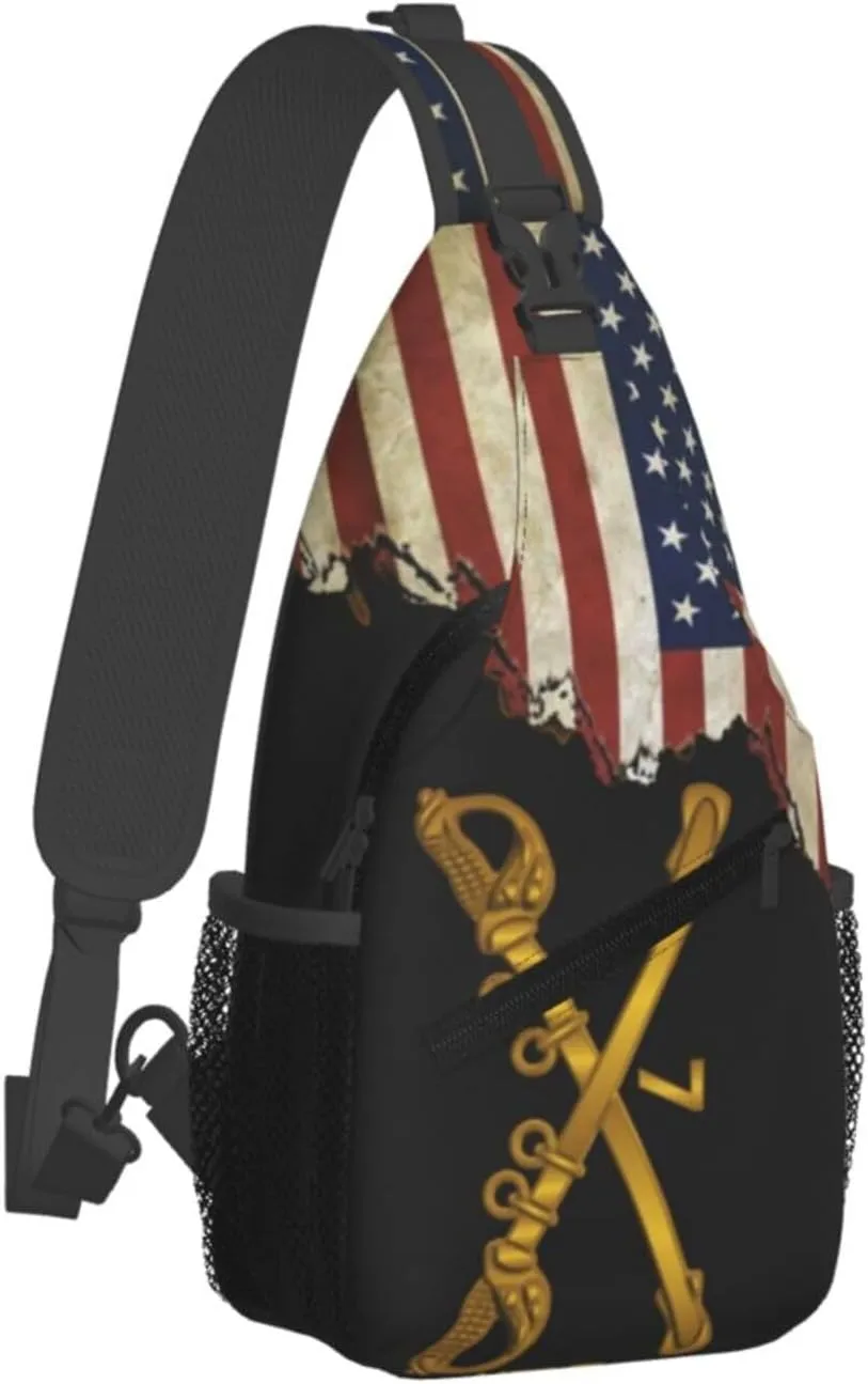 Us Flag 7th Cavalry Branch Wo Txt Small Crossbody Backpack Sling Bag For Men Women Mini One Shoulder Chest Bags Gym Sport Travel Hiking Daypack
