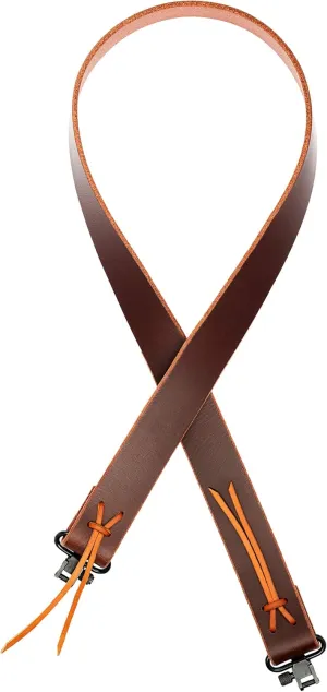 USA Handmade Simple Fixed Length Rifle Sling 1.25" Wide Brown Buffalo Leather Rawhide Lace Black SWIVELS Included! Two Point Gun Sling (Model FL)