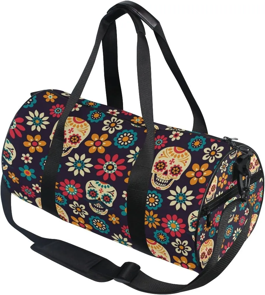 Use4 Sugar Skull Daisy Flower Travel Duffel Bag Sport Gym Luggage Bag for Men Women
