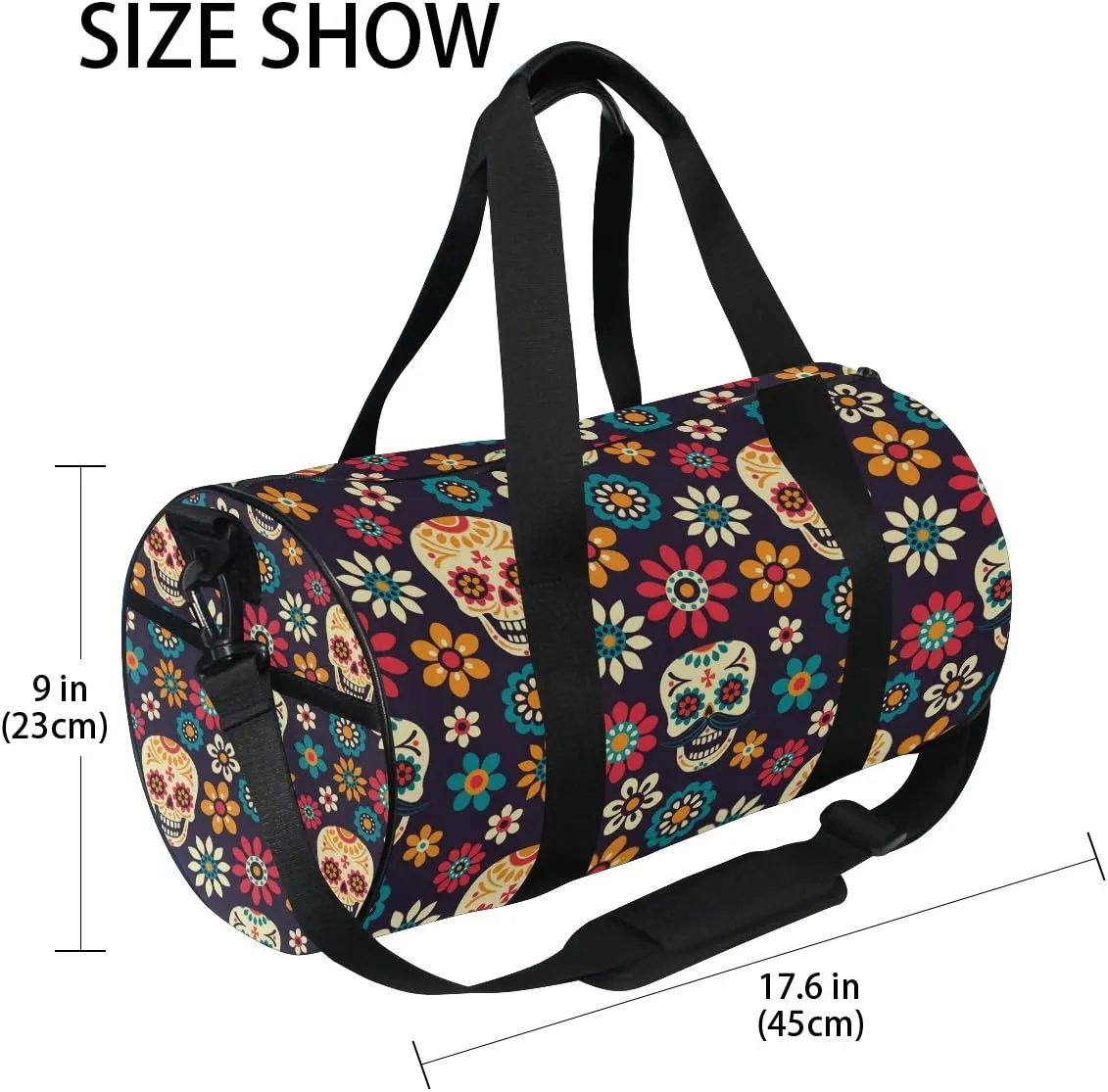Use4 Sugar Skull Daisy Flower Travel Duffel Bag Sport Gym Luggage Bag for Men Women