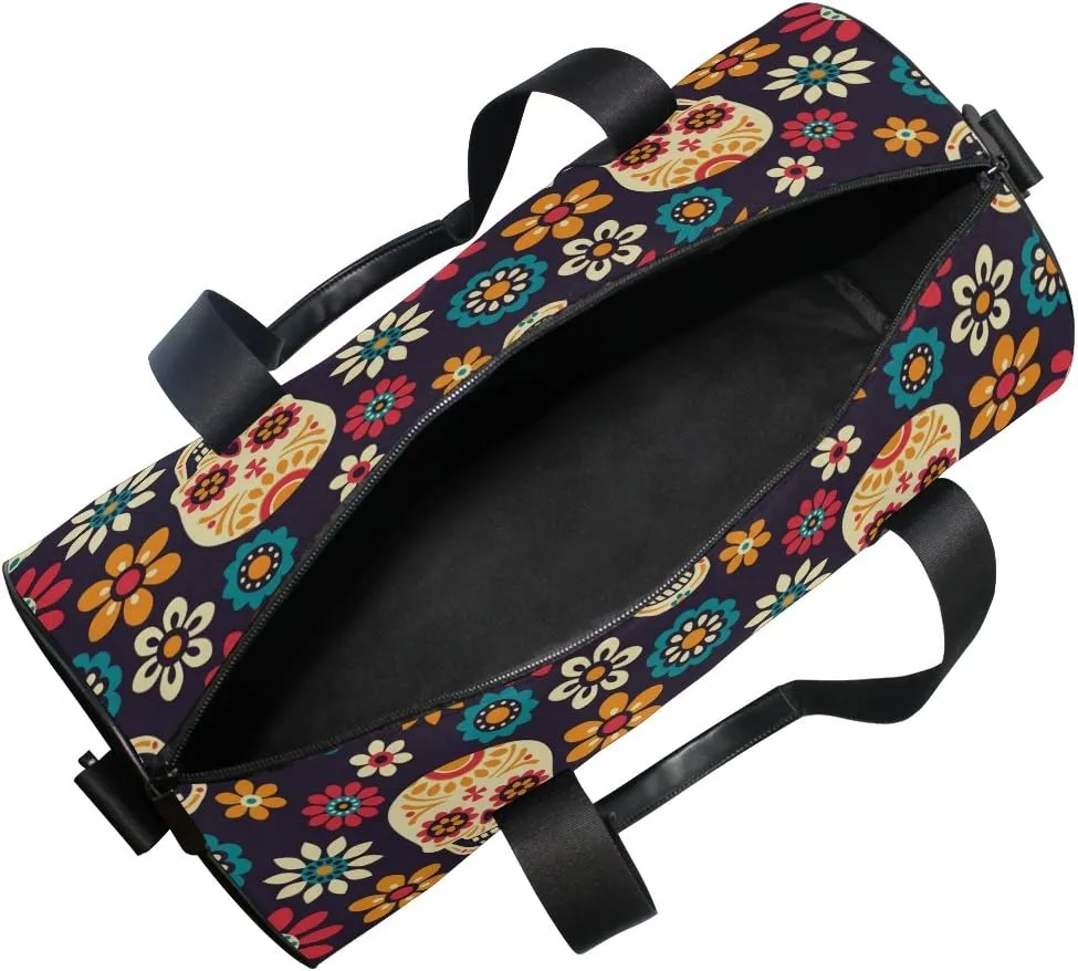 Use4 Sugar Skull Daisy Flower Travel Duffel Bag Sport Gym Luggage Bag for Men Women