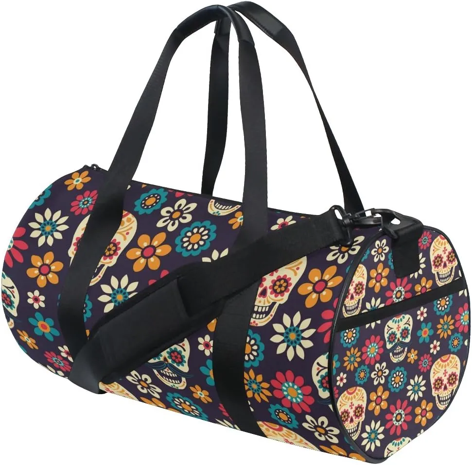 Use4 Sugar Skull Daisy Flower Travel Duffel Bag Sport Gym Luggage Bag for Men Women