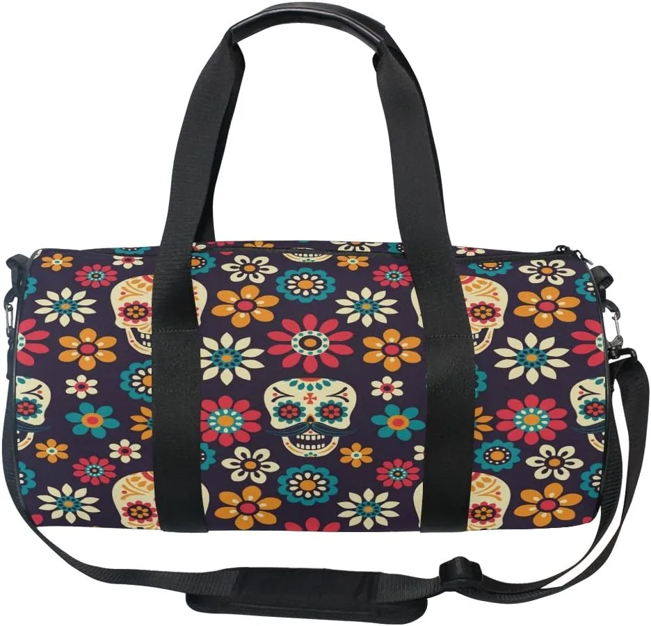 Use4 Sugar Skull Daisy Flower Travel Duffel Bag Sport Gym Luggage Bag for Men Women