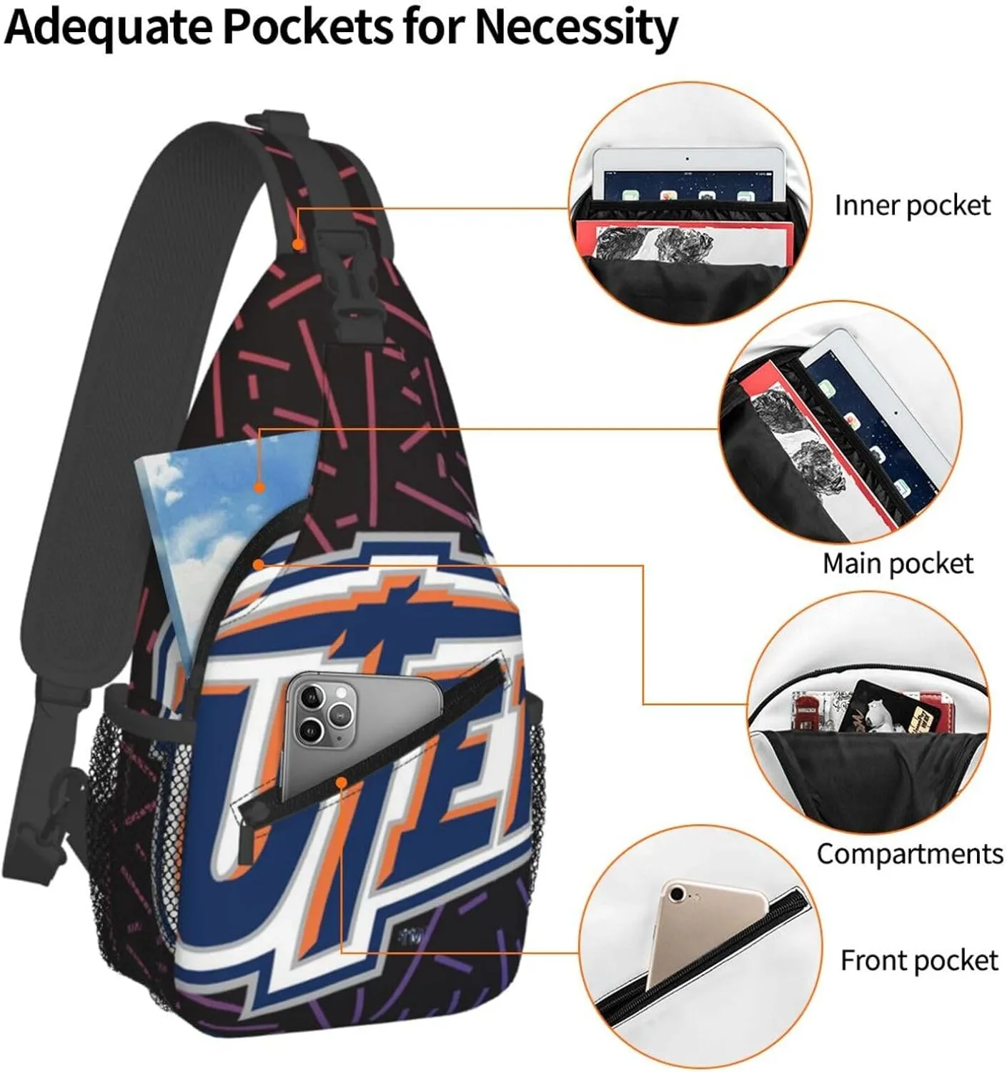 Utep Miners Crossbody For Men Women Sling Chest Bag Shoulder Bag Lightweight One Strap Backpack Multipurpose Travel Hiking Daypack