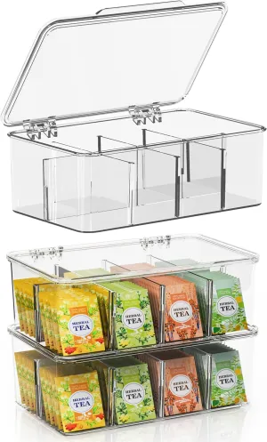 Utopia Home 3 Pack Tea Bag Organizer - Stackable Tea Bag Storage Organizer with Lid - Tea bag holder For Kitchen Organizers and Storage, Multi-Functional Kitchen Organizer, Home organizer (Clear)
