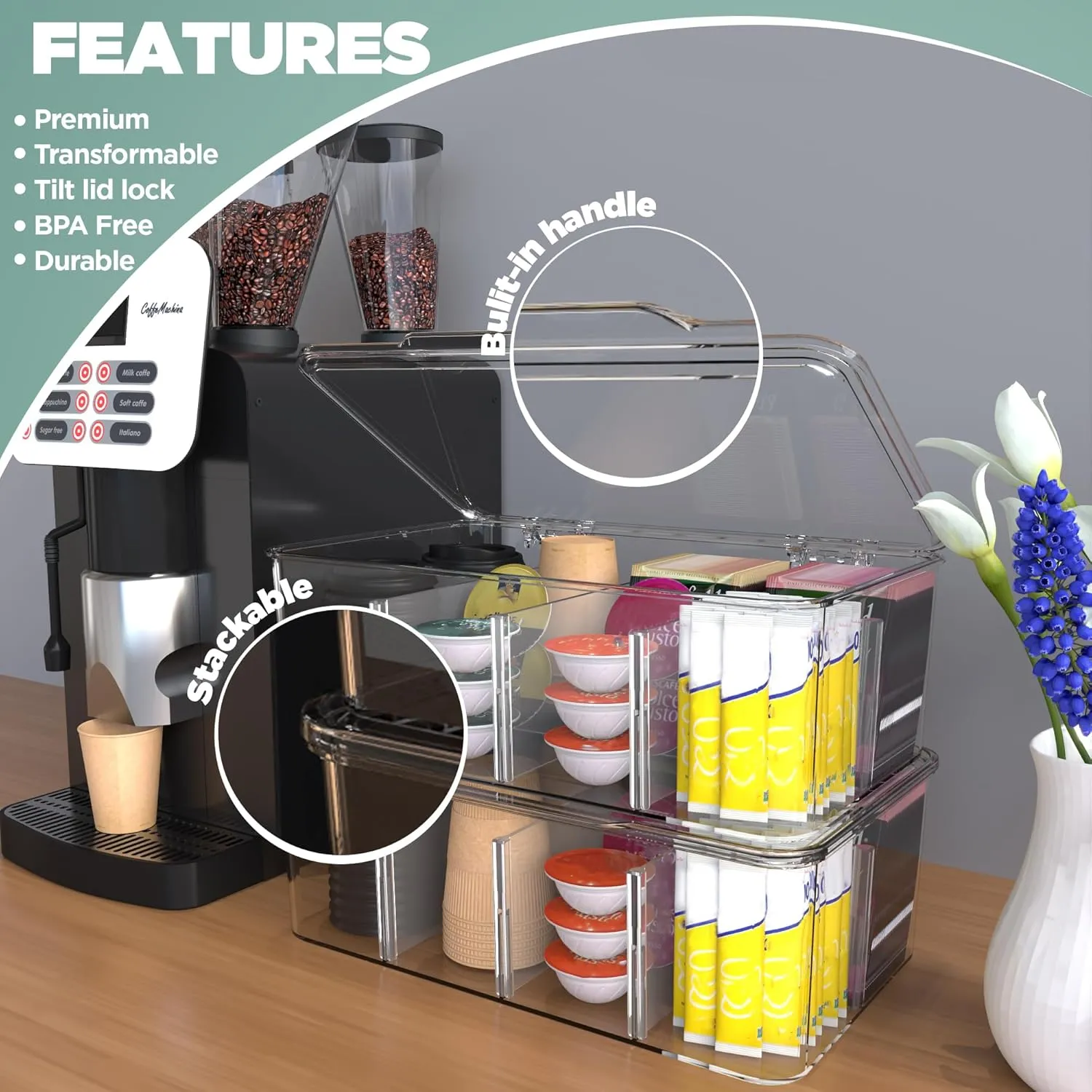 Utopia Home Tea Bag Organizer – 3-Pack Stackable Tea Storage Containers with Lids – Clear Plastic Tea Bag Holder for Kitchen Cabinet, Pantry organizers and storage, Cupboard, Snack & Home Organization