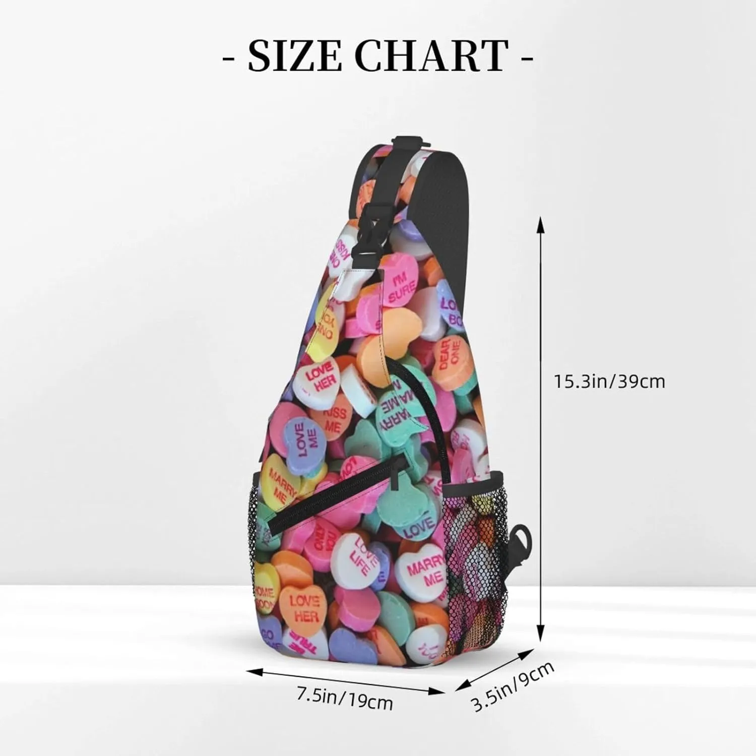 Valentines Day Candy Hearts Crossbody Sling Bag For Women Men Fashion Adjustable Chest Bag Shoulder Bag Sling Backpack Daypack For Sport Travel Hiking