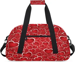 Valentines Day Gym Duffel Bag for Men Women Love Heart Pattern Sports Tote Bag with Adjustable Shoulder Strap for Dance Gymnastics Traveling Outdoor Camping Overnight Stay