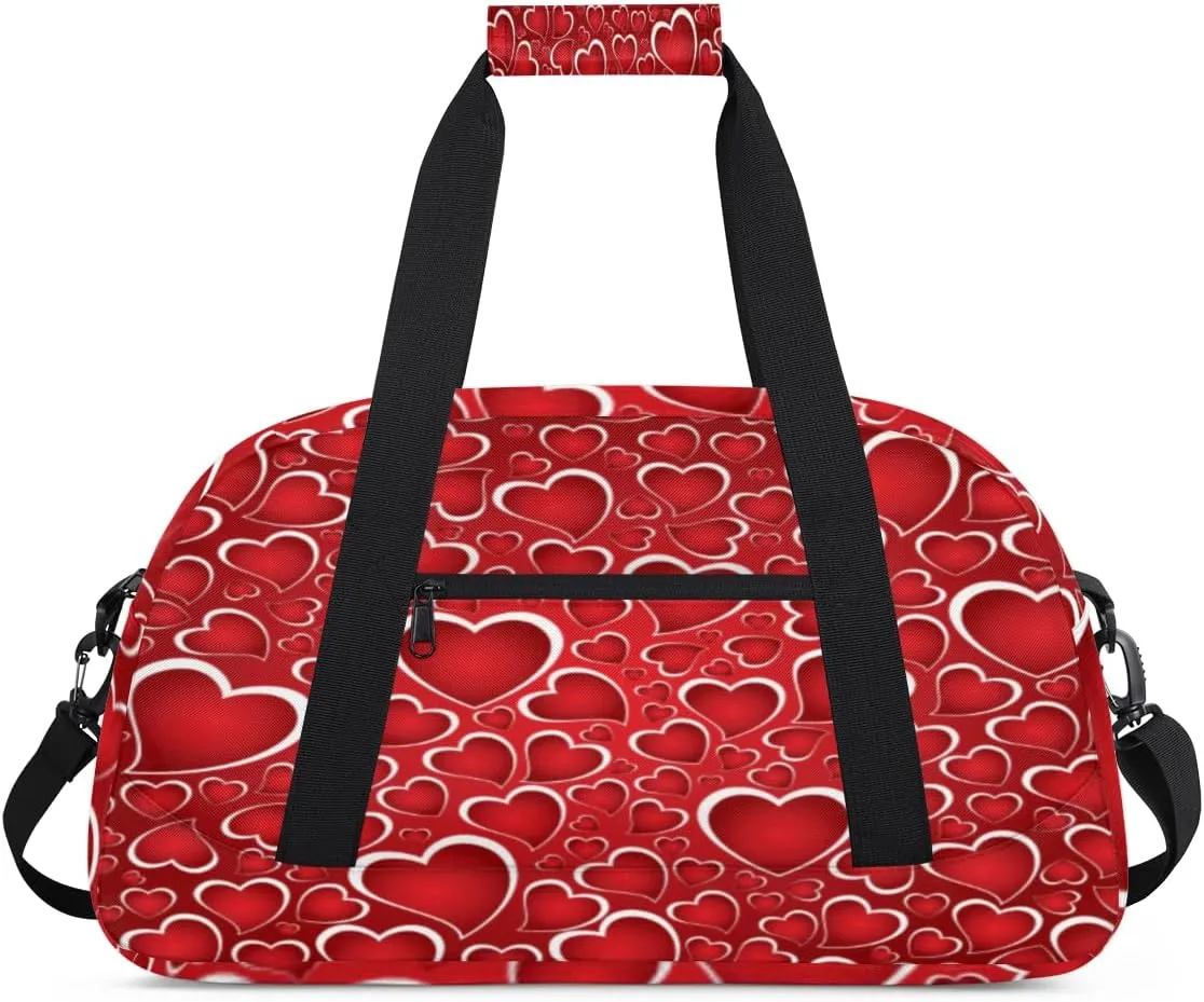 Valentines Day Gym Duffel Bag for Men Women Love Heart Pattern Sports Tote Bag with Adjustable Shoulder Strap for Dance Gymnastics Traveling Outdoor Camping Overnight Stay