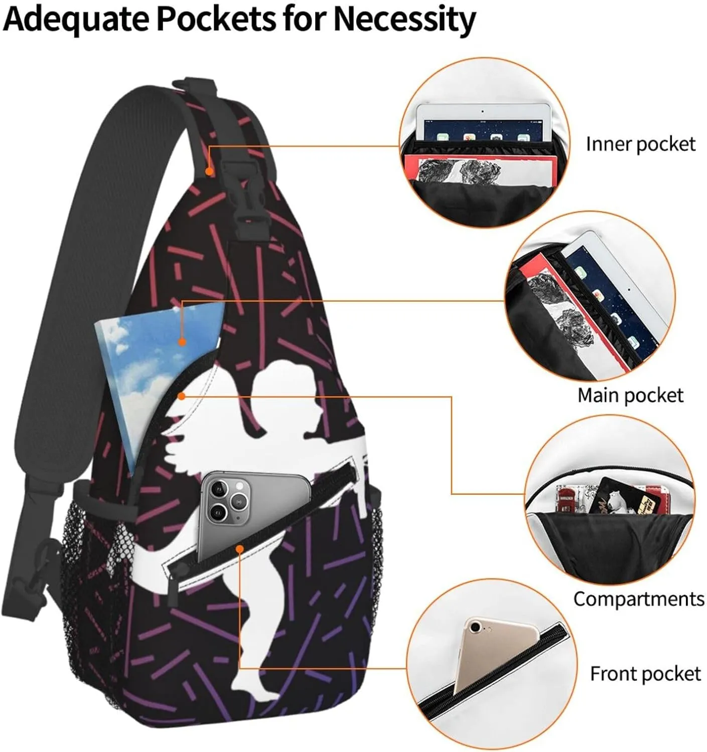 Vanilla Ice Cupid Crossbody For Men Women Sling Chest Bag Shoulder Bag Lightweight One Strap Backpack Multipurpose Travel Hiking Daypack