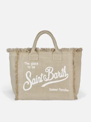 Vanity beige linen shoulder bag