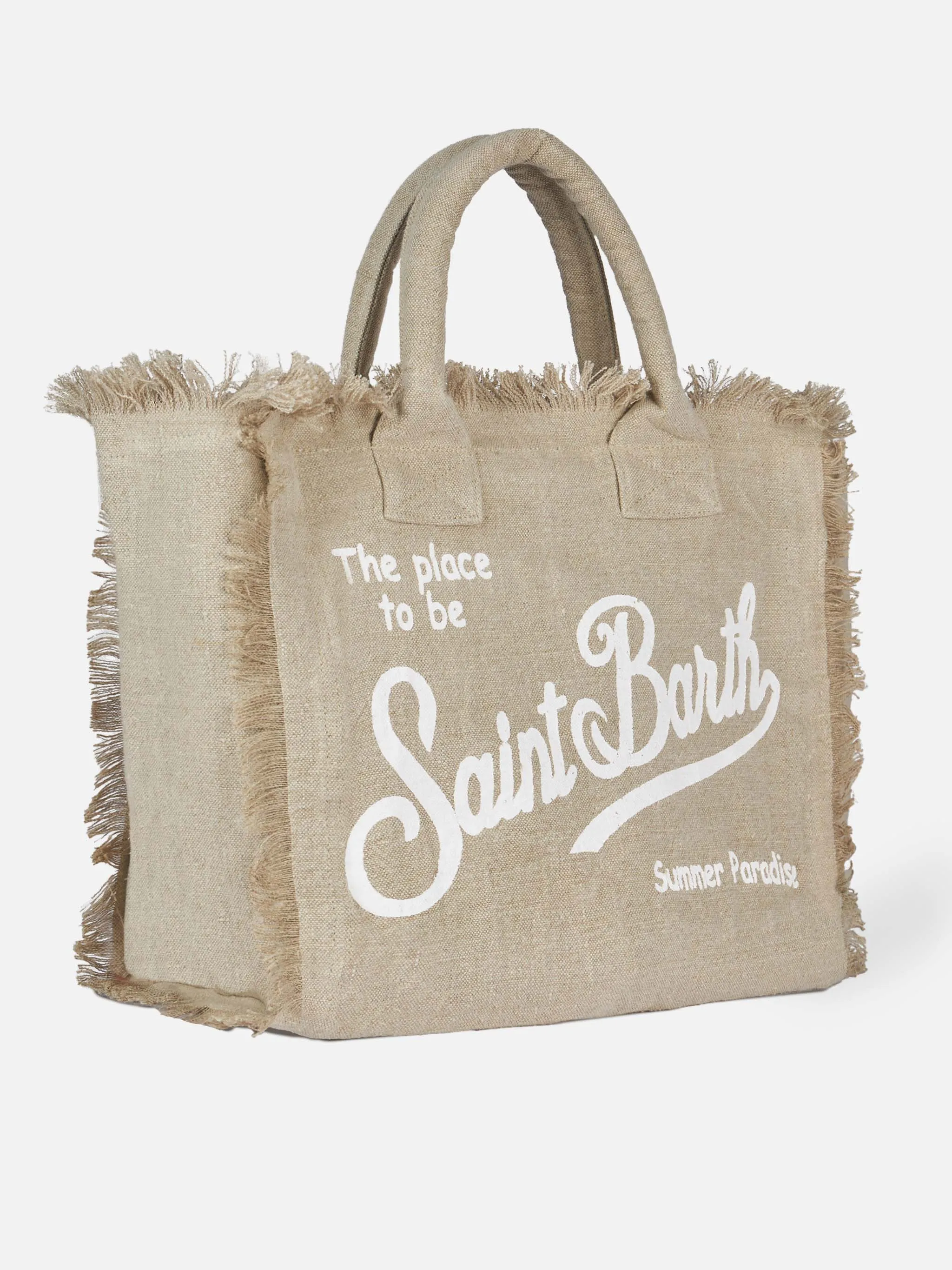 Vanity beige linen shoulder bag