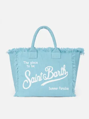 Vanity light blue linen shoulder bag