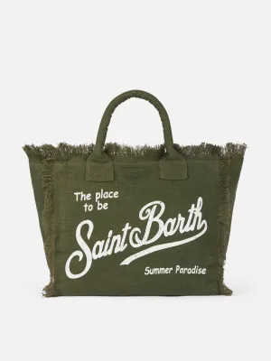 Vanity military green linen shoulder bag