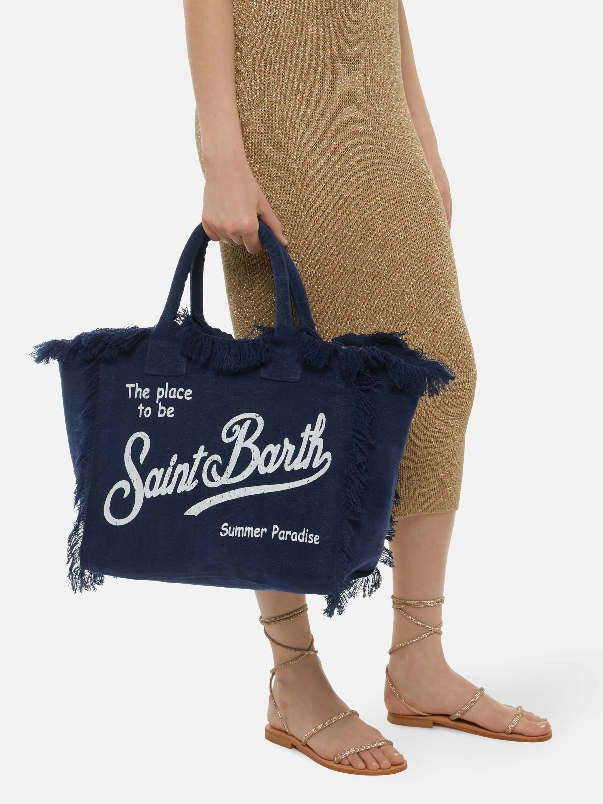 Vanity navy blue linen shoulder bag