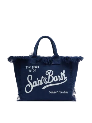 Vanity navy blue linen shoulder bag