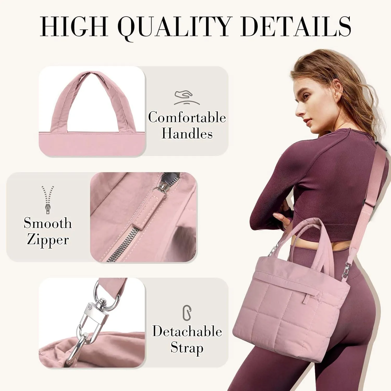 VASCHY Small Puffer Tote Bag for Women, Lightweight Mini Quilted Crossbody Cute Satchel Puffy Tote Handbag Purse for Gym