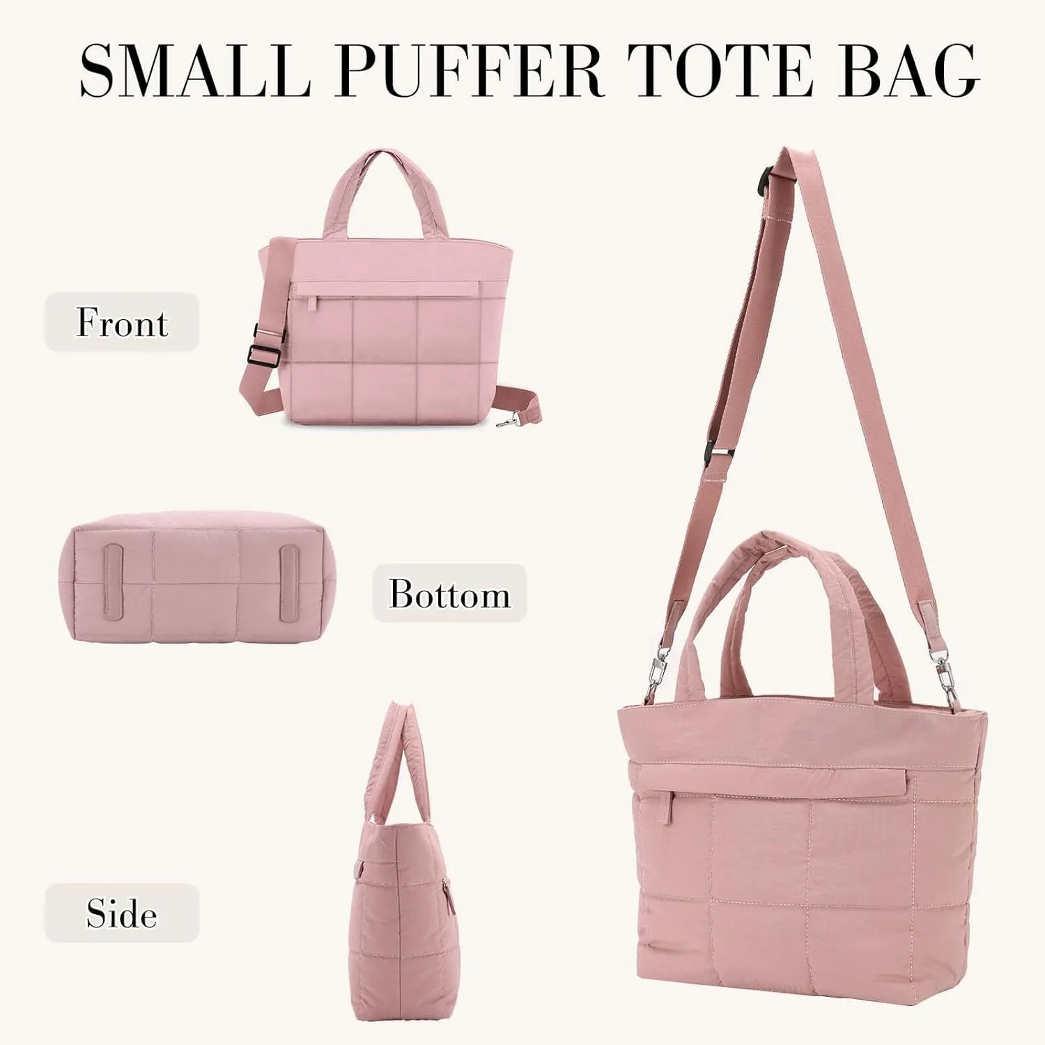VASCHY Small Puffer Tote Bag for Women, Lightweight Mini Quilted Crossbody Cute Satchel Puffy Tote Handbag Purse for Gym