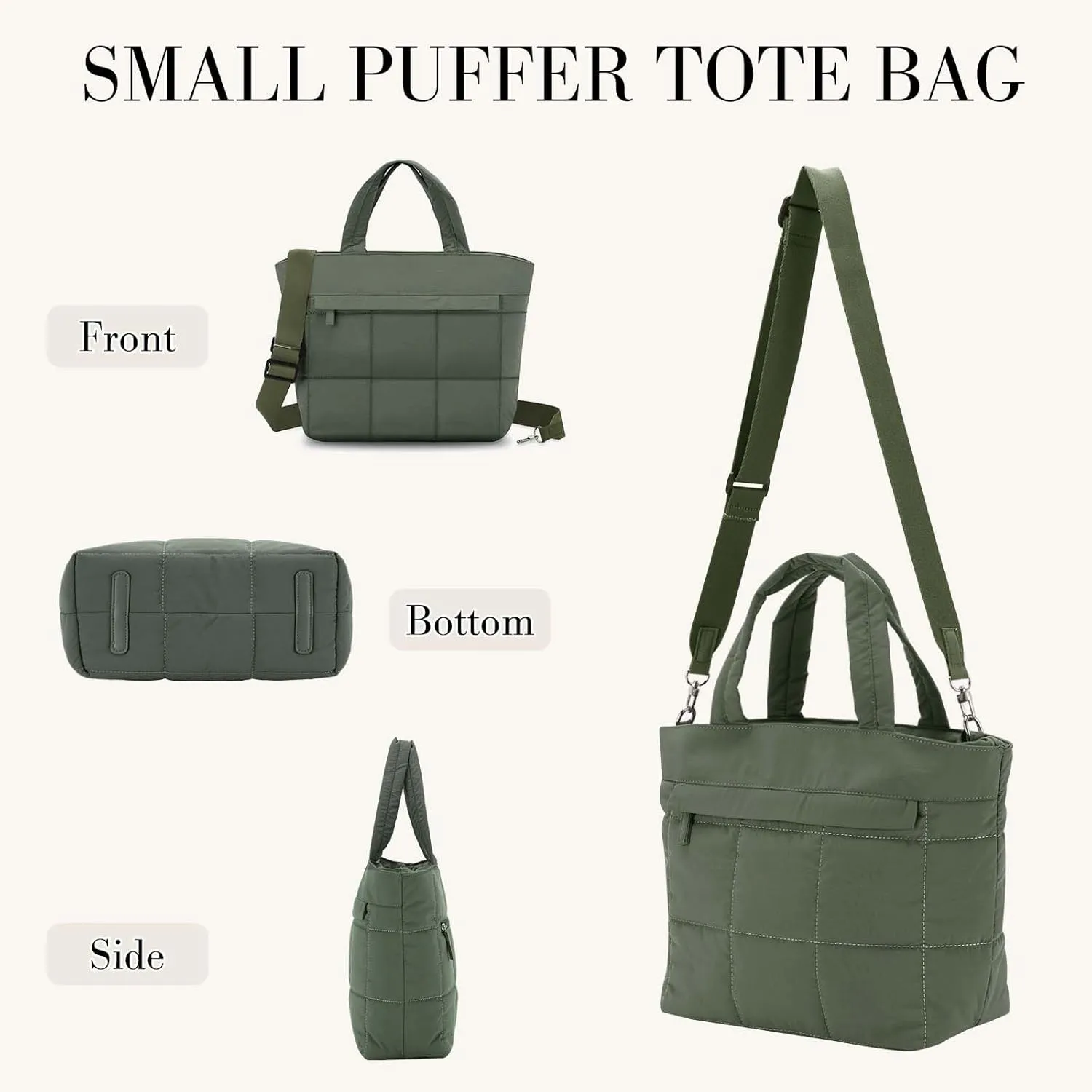 VASCHY Small Puffer Tote Bag for Women, Lightweight Mini Quilted Crossbody Cute Satchel Puffy Tote Handbag Purse for Gym