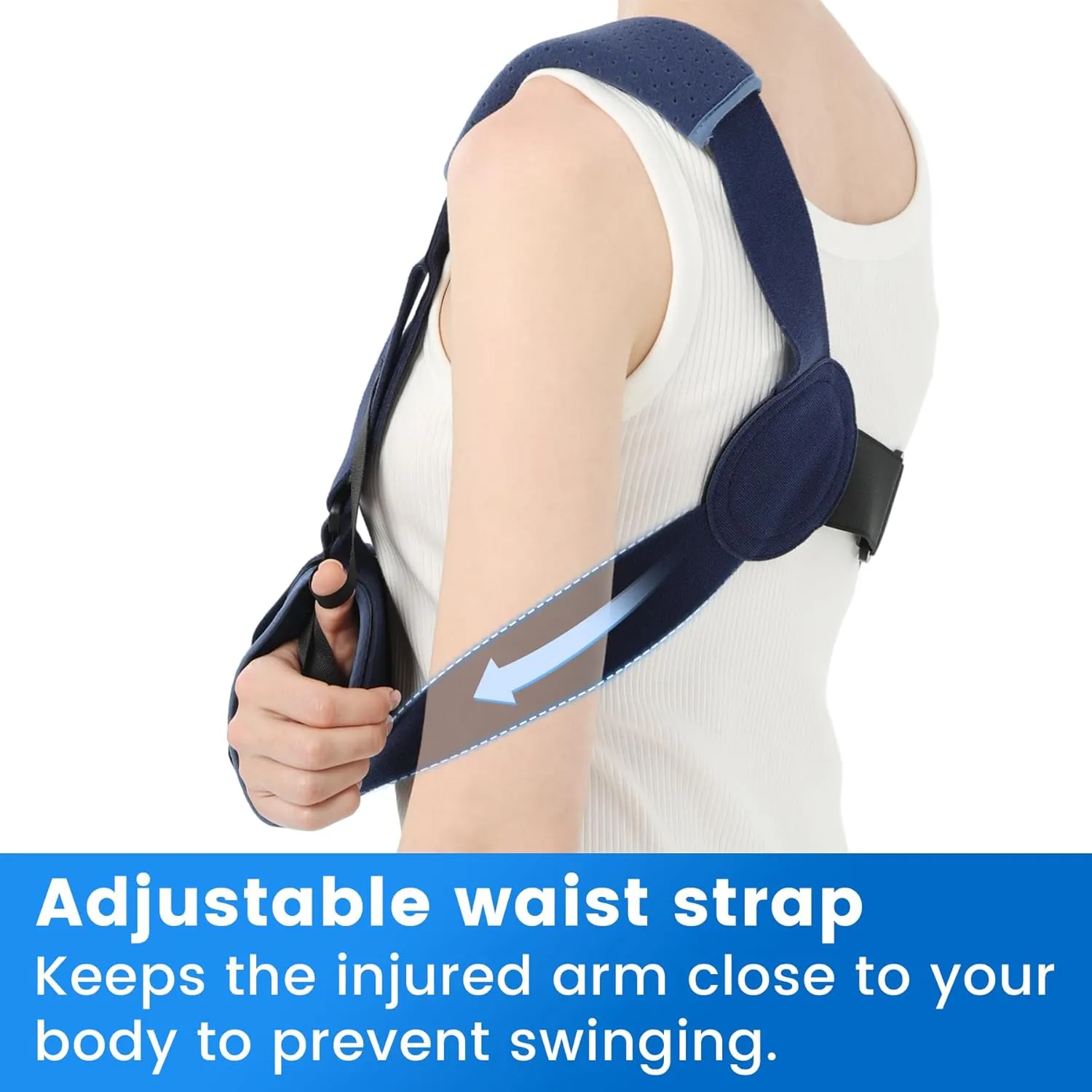 Velpeau Arm Sling Shoulder Immobilizer with Waist Strap, Ventilated & Breathable Design, Arm Support Brace for Shoulder, Rotator Cuff, Elbow, Hand injury (Mesh Version, Blue, Right, S: Bust 25-30.5″)