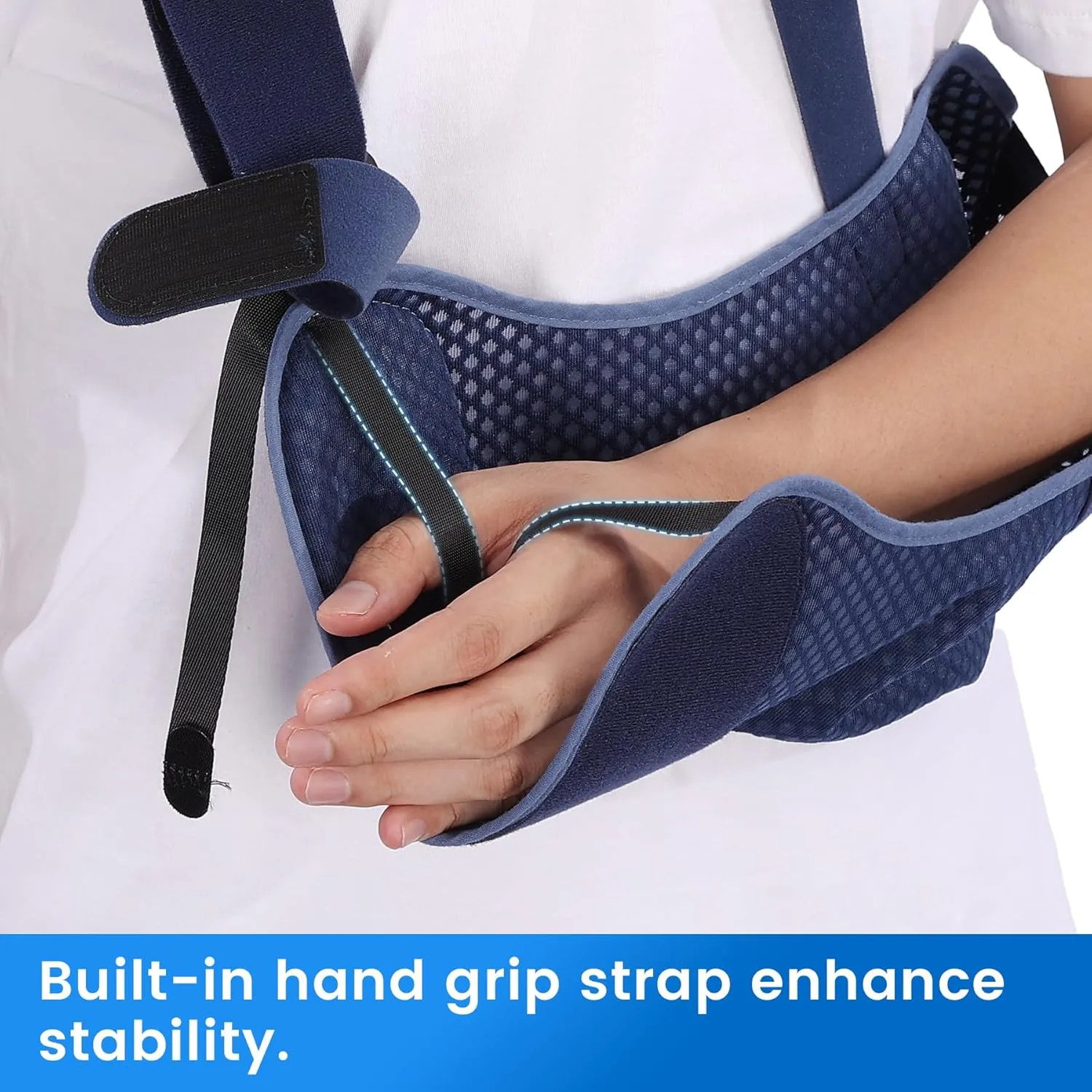 Velpeau Arm Sling Shoulder Immobilizer with Waist Strap, Ventilated & Breathable Design, Arm Support Brace for Shoulder, Rotator Cuff, Elbow, Hand injury (Mesh Version, Blue, Right, S: Bust 25-30.5″)