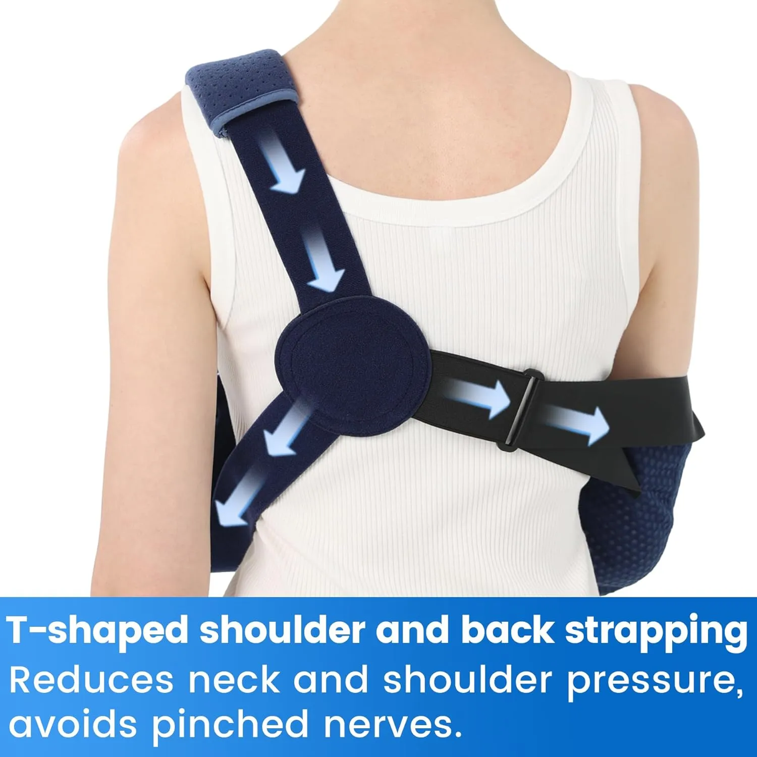 Velpeau Arm Sling Shoulder Immobilizer with Waist Strap, Ventilated & Breathable Design, Arm Support Brace for Shoulder, Rotator Cuff, Elbow, Hand injury (Mesh Version, Blue, Right, S: Bust 25-30.5″)