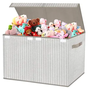 VERONLY Toy Box Chest Organizer Bins for Boys Girls Kids, Large Collapsible Fabric Storage Container with Flip-Top Lid & Handles for Clothes,Blanket,Nursery,Playroom,Bedroom,Tree Branch Pattern (Gray)