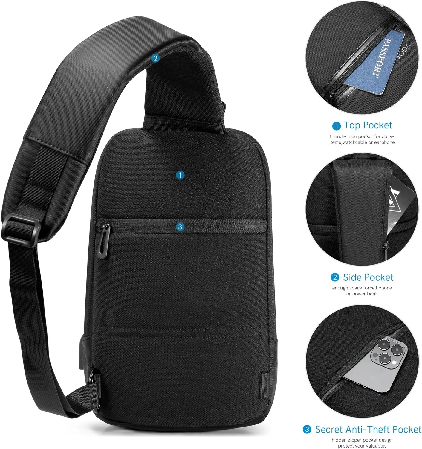 VGOAL Crossbody Bag Sling Bag for Women Men Sling Backpack Mini Backpack Daypack Crossbody for Travel Sport Running Hiking (FG6307)