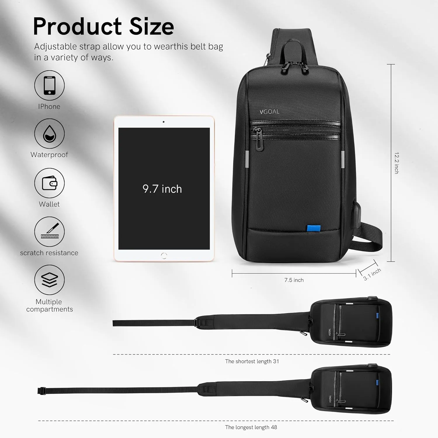VGOAL Crossbody Bag Sling Bag for Women Men Sling Backpack Mini Backpack Daypack Crossbody for Travel Sport Running Hiking (FG6307)