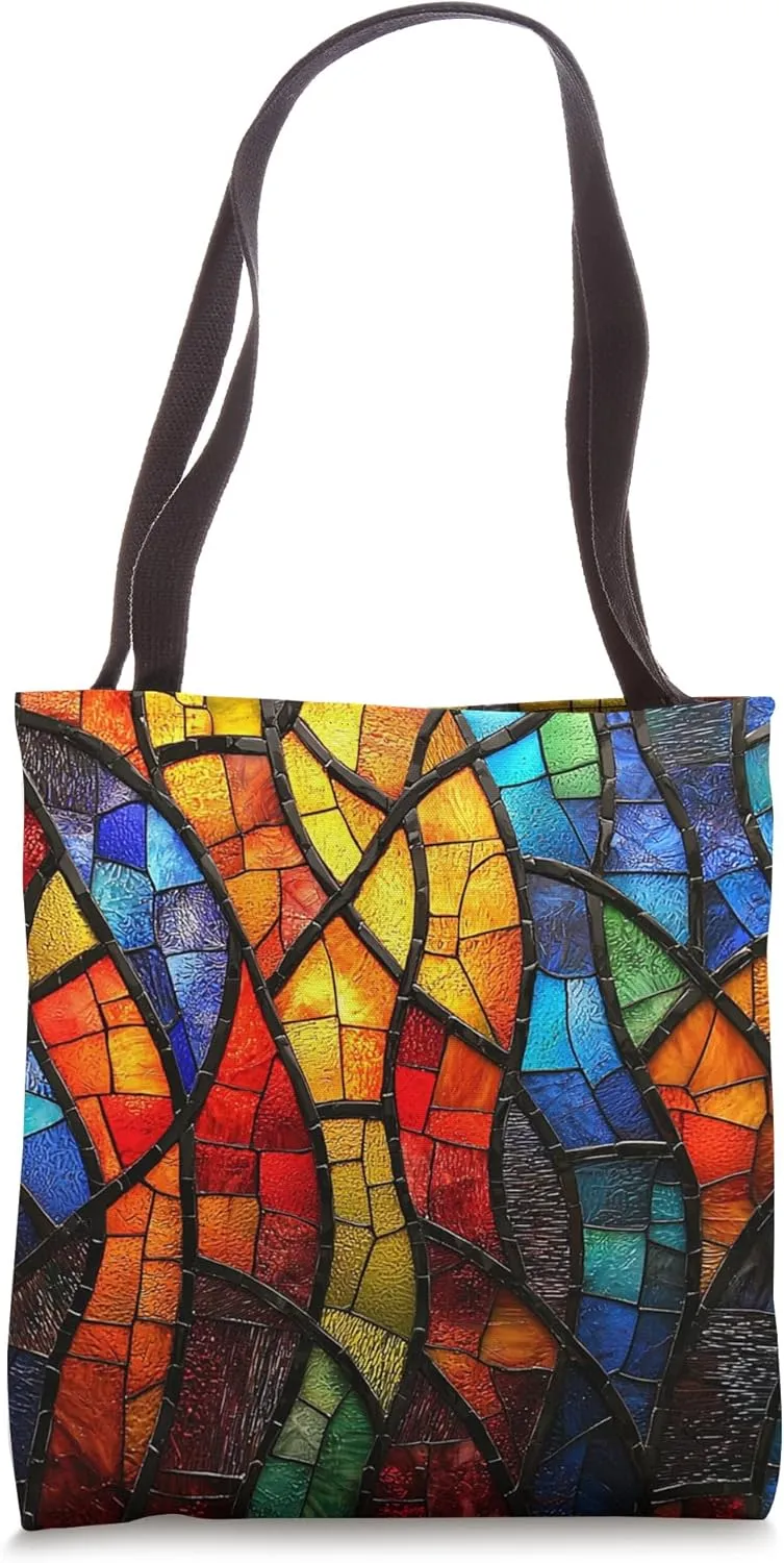 Vibrant Abstract Stained Glass Mosaic Tote Bag