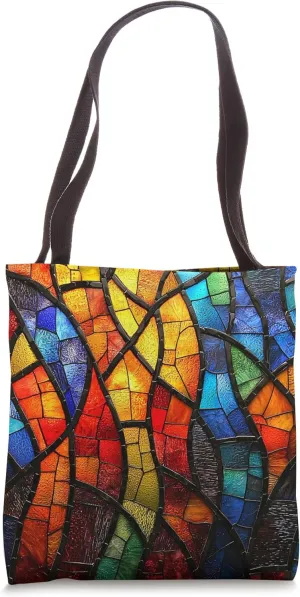 Vibrant Abstract Stained Glass Mosaic Tote Bag