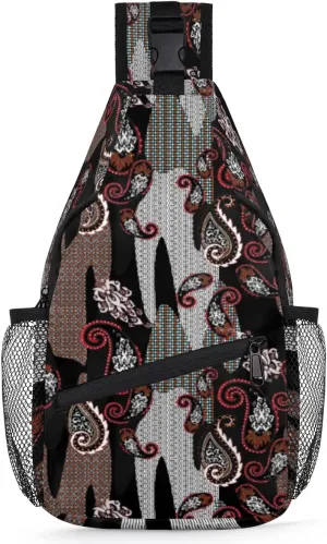 Vintage Paisley Sling Bag Crossbody Sling Backpack for Women Men, Ethnic Travel Hiking Chest Bag Daypack Small Cross Body Sling Bags