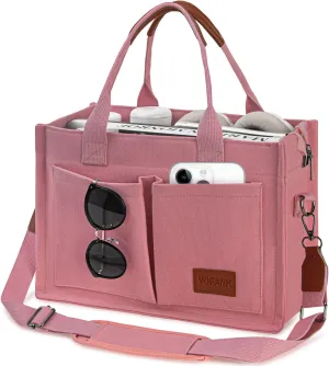 VOFANK Large Canvas Tote Bag for Women with Zipper, Multi Pockets, Compartments and Everything Bag Handbag (Pink)