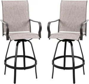 Vongrasig 2 Piece Patio Swivel Bar Chairs, All Weather Metal Textile High Swivel Bar Stools Chairs, Outdoor High Top Bistro Set for Backyard, Lawn Garden, Balcony, Taupe