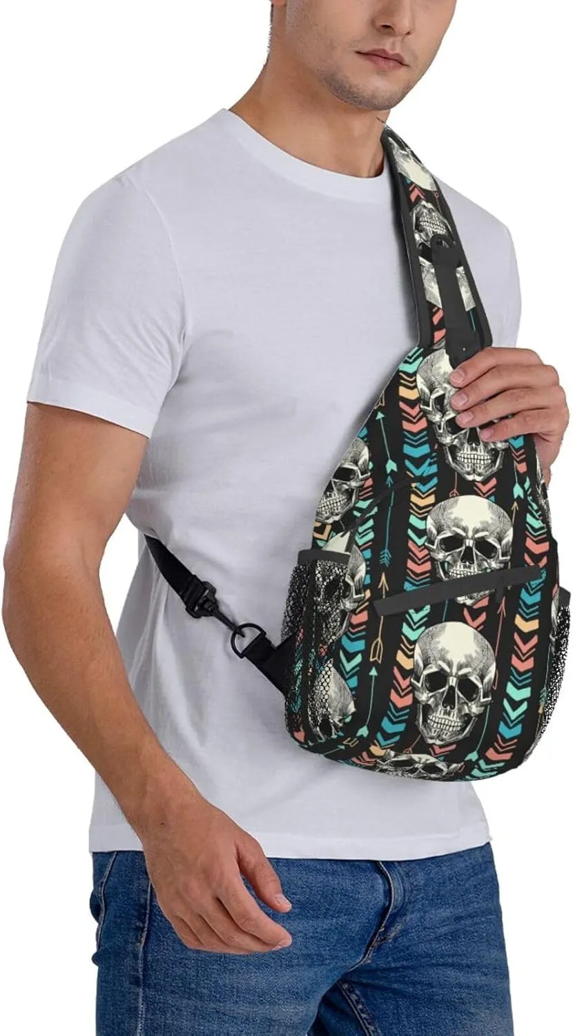 VOOHDDY Skull Aztec Tribal Arrow Sling Bag For Women Men Travel Hiking Backpack Crossbody Shoulder Chest Bags Casual Daypack Sport