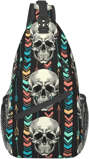 VOOHDDY Skull Aztec Tribal Arrow Sling Bag For Women Men Travel Hiking Backpack Crossbody Shoulder Chest Bags Casual Daypack Sport