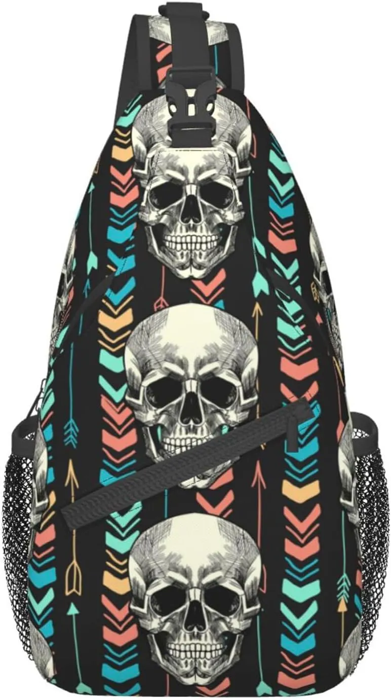 VOOHDDY Skull Aztec Tribal Arrow Sling Bag For Women Men Travel Hiking Backpack Crossbody Shoulder Chest Bags Casual Daypack Sport