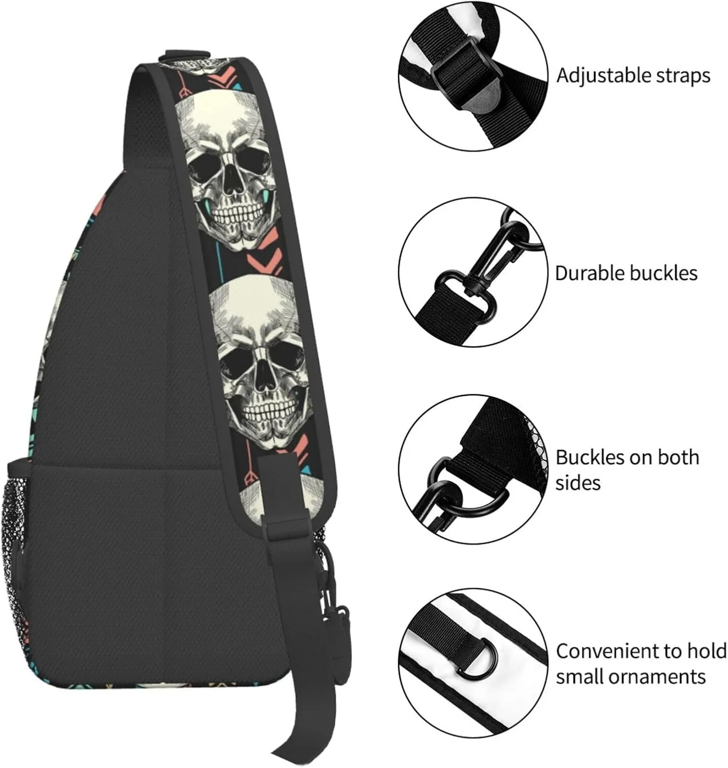 VOOHDDY Skull Aztec Tribal Arrow Sling Bag For Women Men Travel Hiking Backpack Crossbody Shoulder Chest Bags Casual Daypack Sport