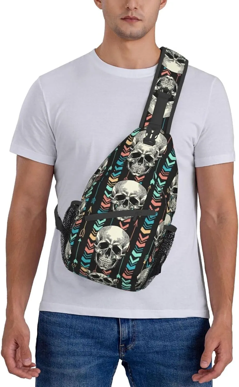 VOOHDDY Skull Aztec Tribal Arrow Sling Bag For Women Men Travel Hiking Backpack Crossbody Shoulder Chest Bags Casual Daypack Sport