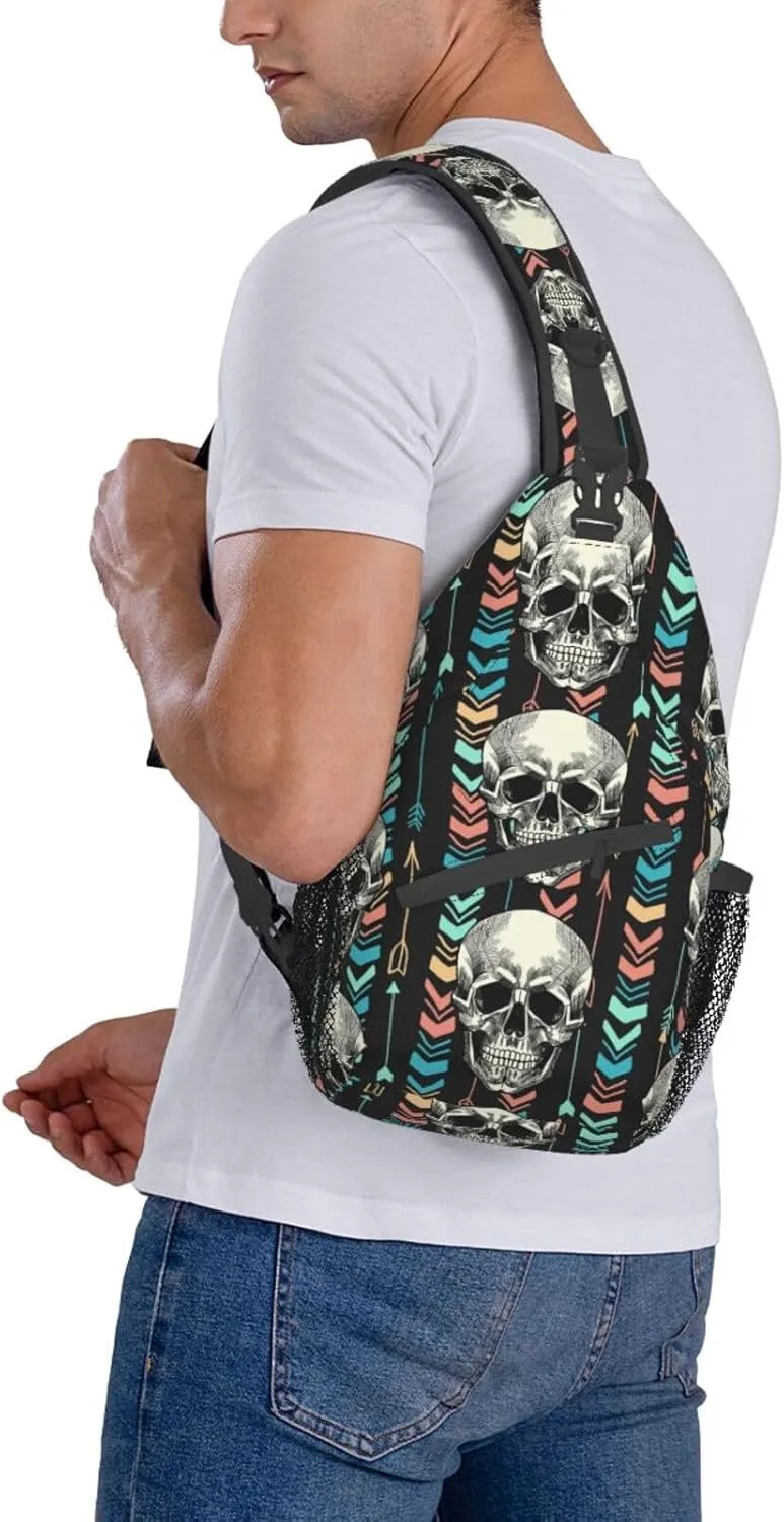 VOOHDDY Skull Aztec Tribal Arrow Sling Bag For Women Men Travel Hiking Backpack Crossbody Shoulder Chest Bags Casual Daypack Sport