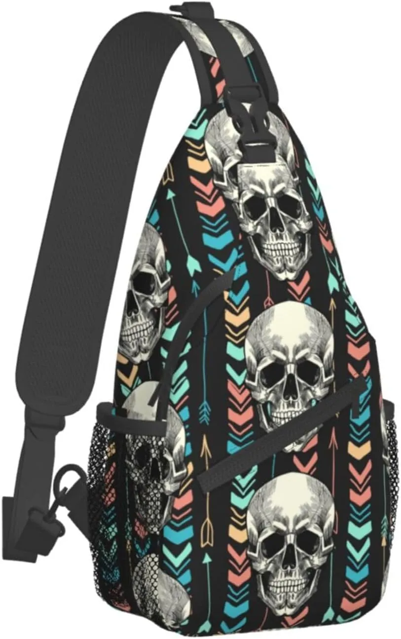 VOOHDDY Skull Aztec Tribal Arrow Sling Bag For Women Men Travel Hiking Backpack Crossbody Shoulder Chest Bags Casual Daypack Sport