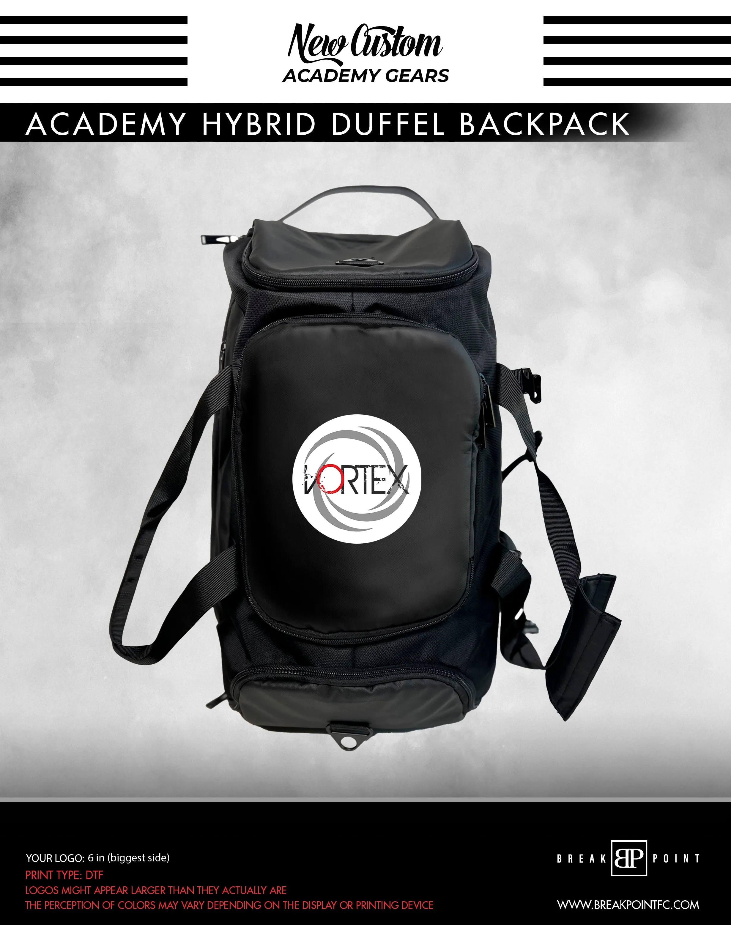 Vortex Martial Arts Gym Academy Hybrid Duffel Backpack #755