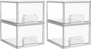 Vtopmart 4 Pack Clear Stackable Storage Drawers, 4.4'' Tall Acrylic Bathroom Makeup Organizer,Plastic Storage Bins For Vanity, Undersink, Kitchen Cabinets, Pantry, Home Organization