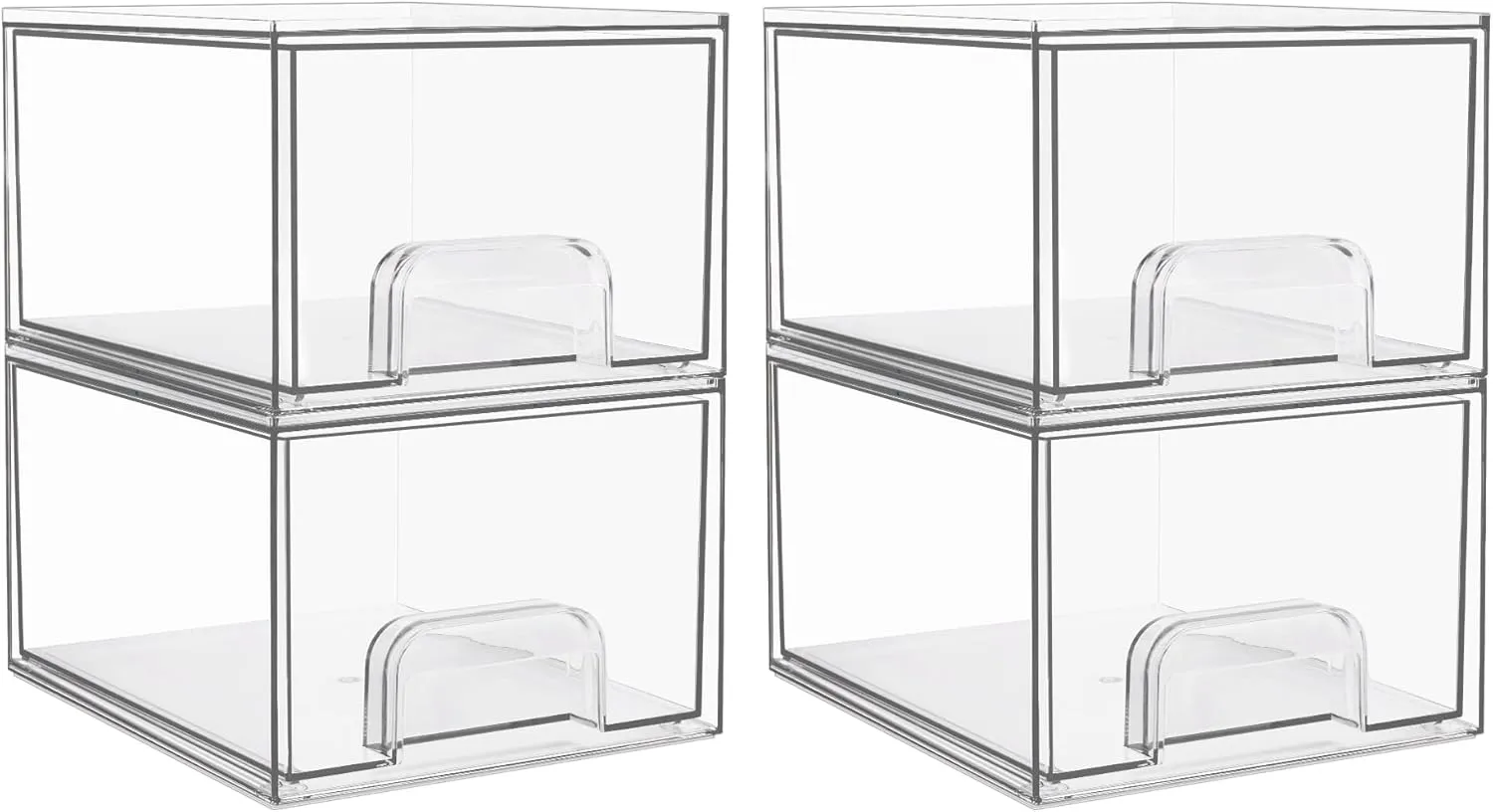 Vtopmart 4 Pack Clear Stackable Storage Drawers, 4.4'' Tall Acrylic Bathroom Makeup Organizer,Plastic Storage Bins For Vanity, Undersink, Kitchen Cabinets, Pantry, Home Organization