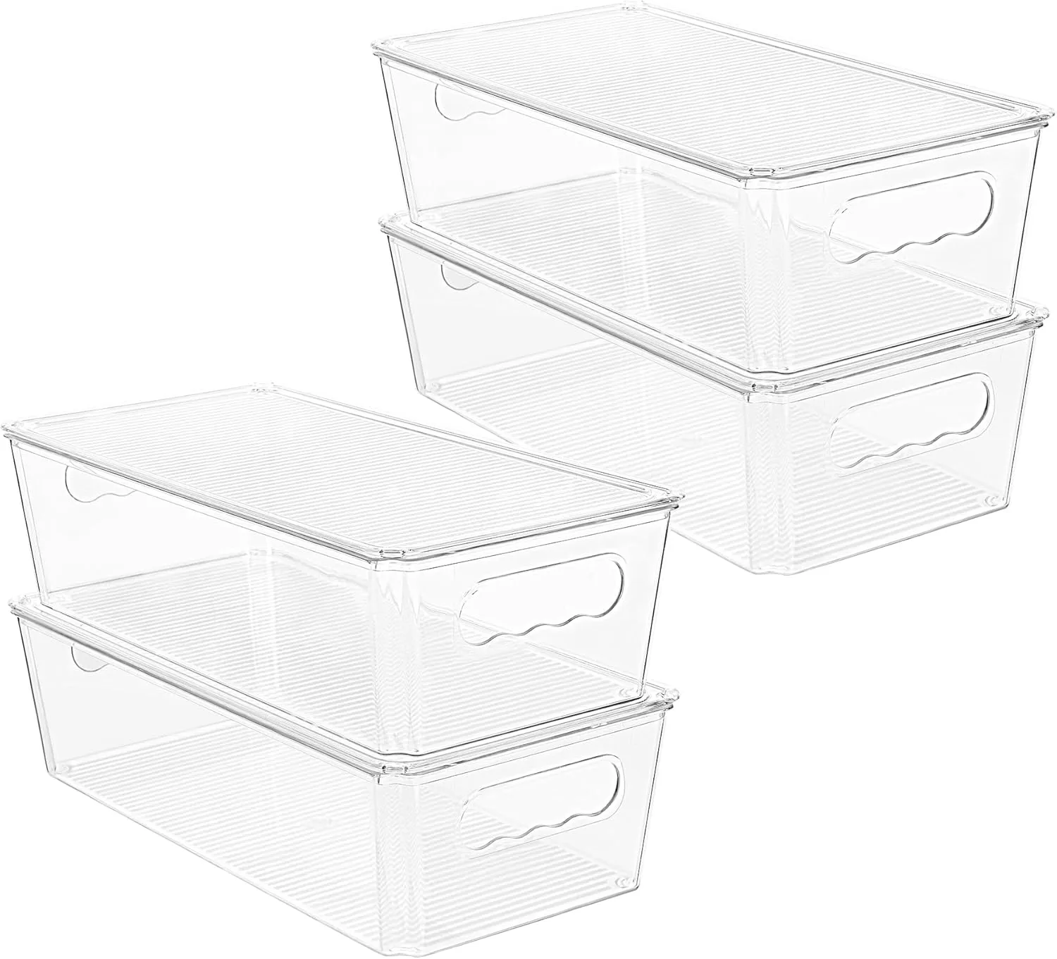 Vtopmart 4pcs Clear Organizers and Storage Bins with Lids, Stackable Plastic Storage Containers with Handles for Fridge, Freezer, Pantry, Cabinet, Kitchen Organization