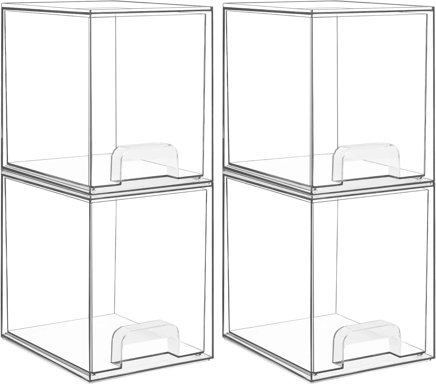 Vtopmart 7.6" H Clear Stackable Storage Drawers, 4 Pack Plastic Organizers Bins for Skincare, Cosmetics,Beauty Supplies,Ideal for Vanity, Bathroom,Kitchen Countertop,Cabinet Organization