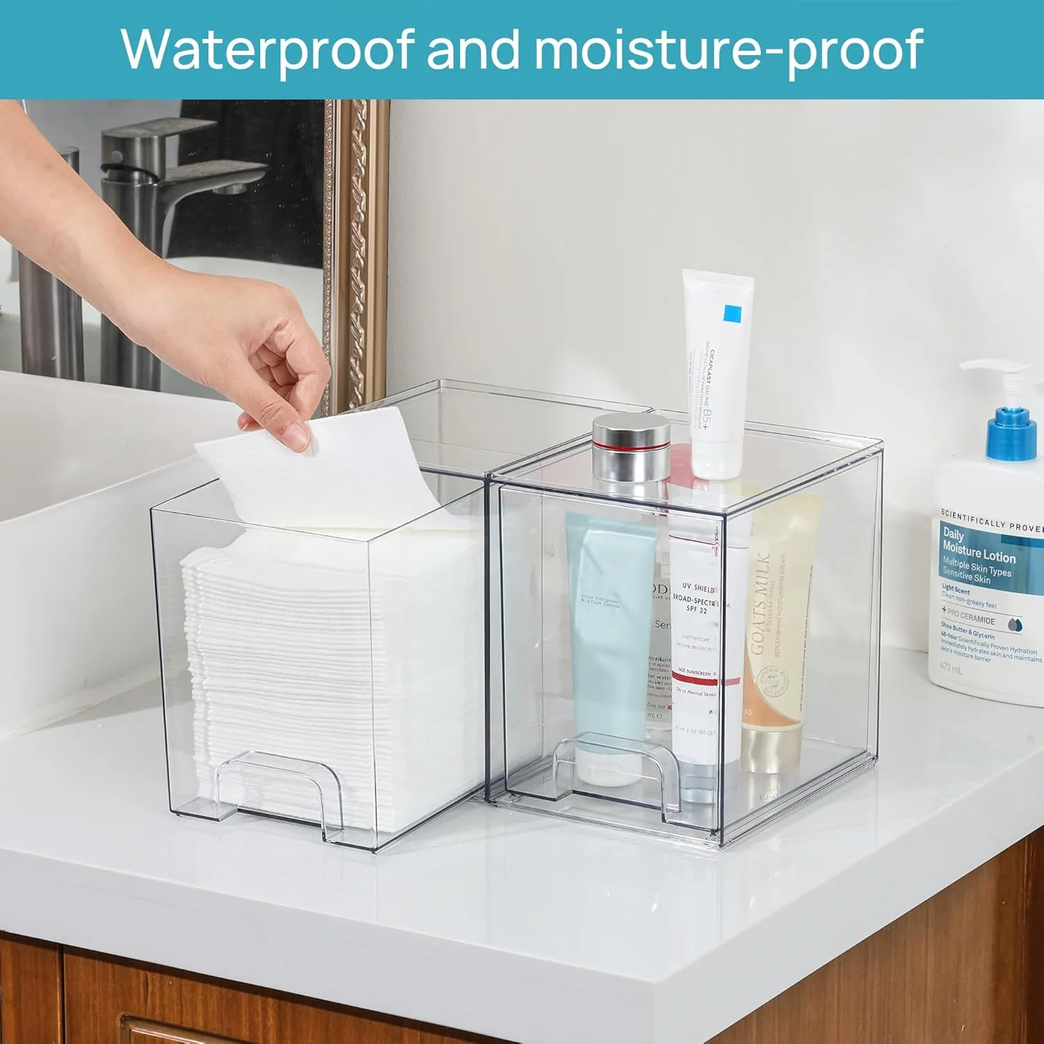 Vtopmart 7.6" H Clear Stackable Storage Drawers, 4 Pack Plastic Organizers Bins for Skincare, Cosmetics,Beauty Supplies,Ideal for Vanity, Bathroom,Kitchen Countertop,Cabinet Organization