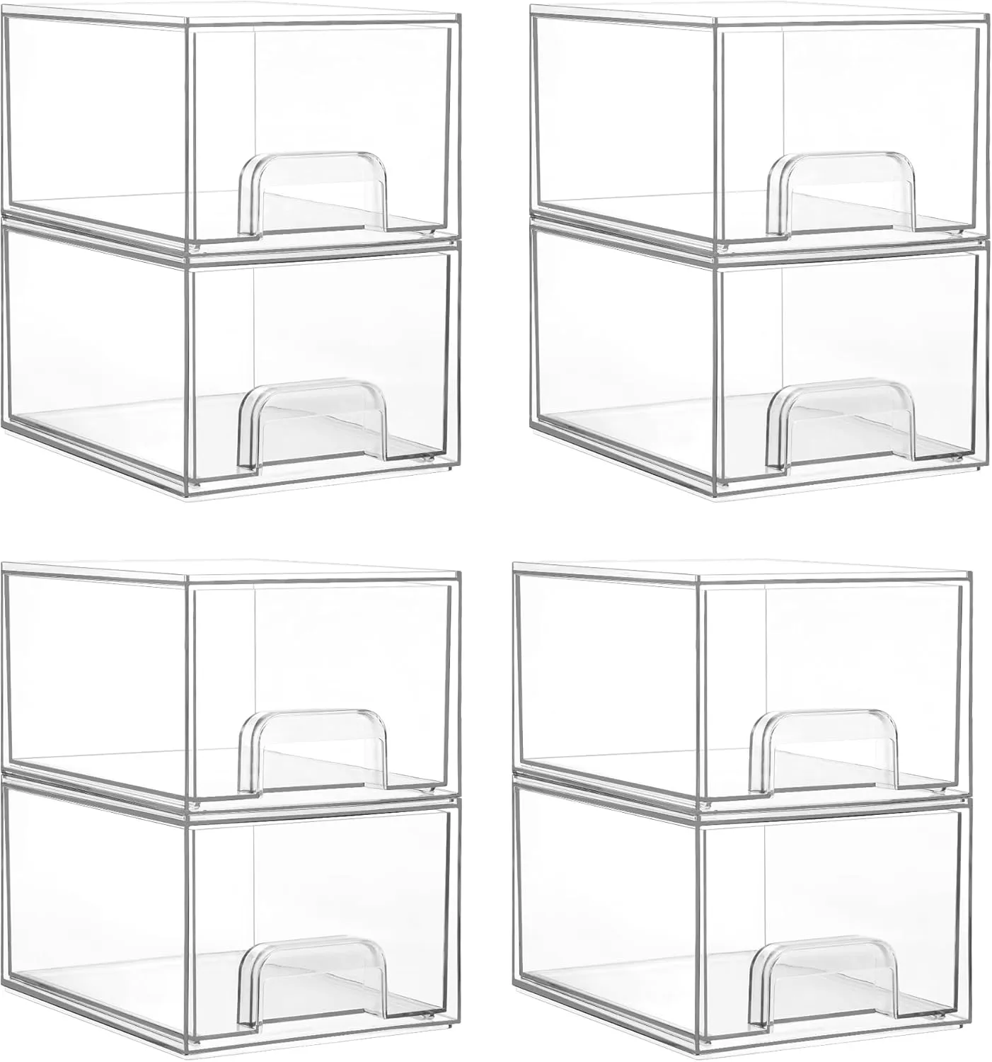 Vtopmart 8 Pack Clear Stackable Storage Drawers, 4.4'' Tall Acrylic Bathroom Makeup Organizer,Plastic Storage Bins For Vanity, Undersink, Kitchen Cabinets, Pantry, Home Organization