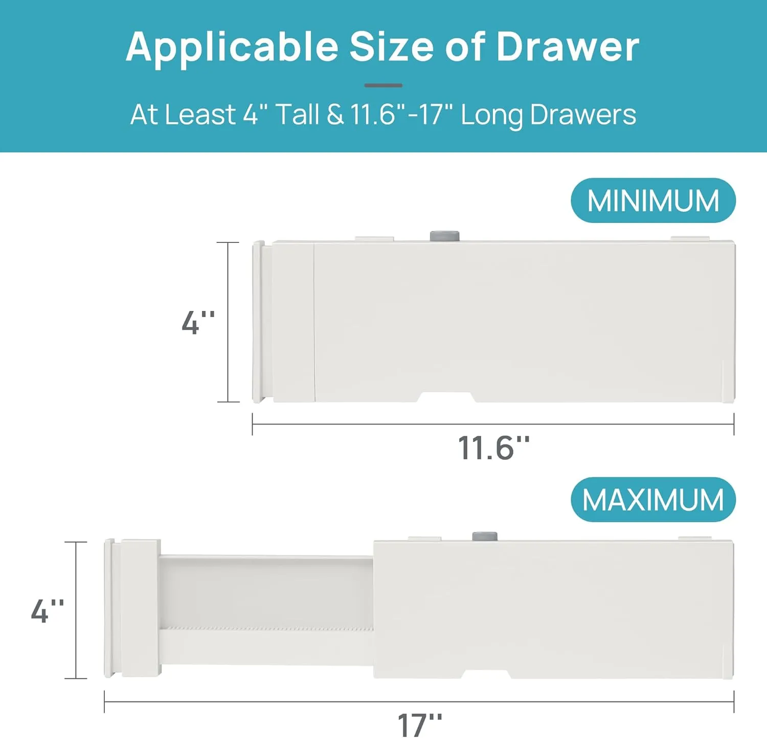 Vtopmart Drawer Dividers for Clothes 12 Pack, Adjustable 4" High Expandable from 11.6"-17" Dresser Drawer Organizer, Plastic Drawers Separators for Dresser, Baby Clothes, Kitchen and Office Storage
