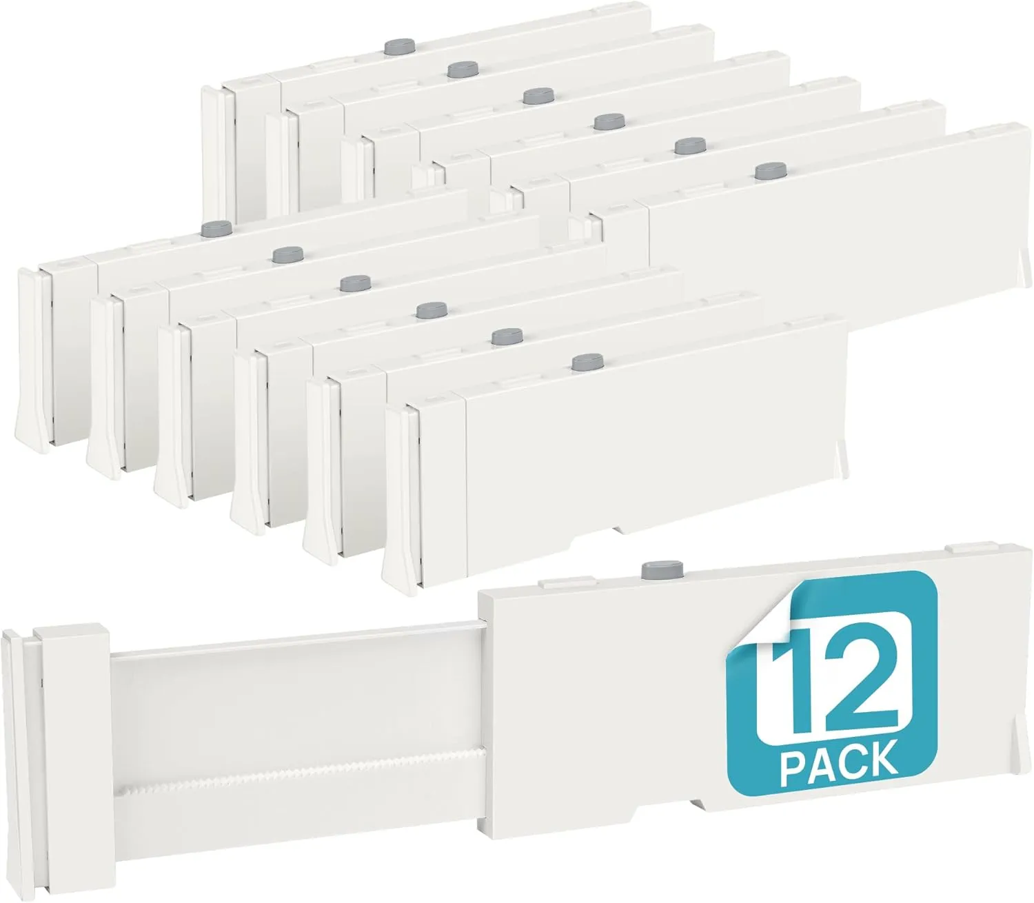 Vtopmart Drawer Dividers for Clothes 12 Pack, Adjustable 4" High Expandable from 11.6"-17" Dresser Drawer Organizer, Plastic Drawers Separators for Dresser, Baby Clothes, Kitchen and Office Storage